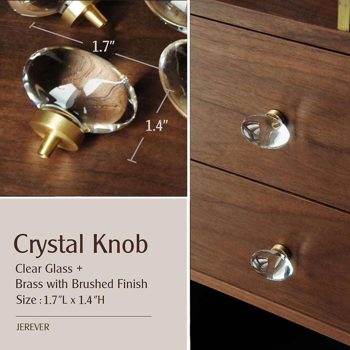 Vintage Crystal Cabinet Knobs with Gold Brass Base, Set of 4 - Egg Shape - image 2