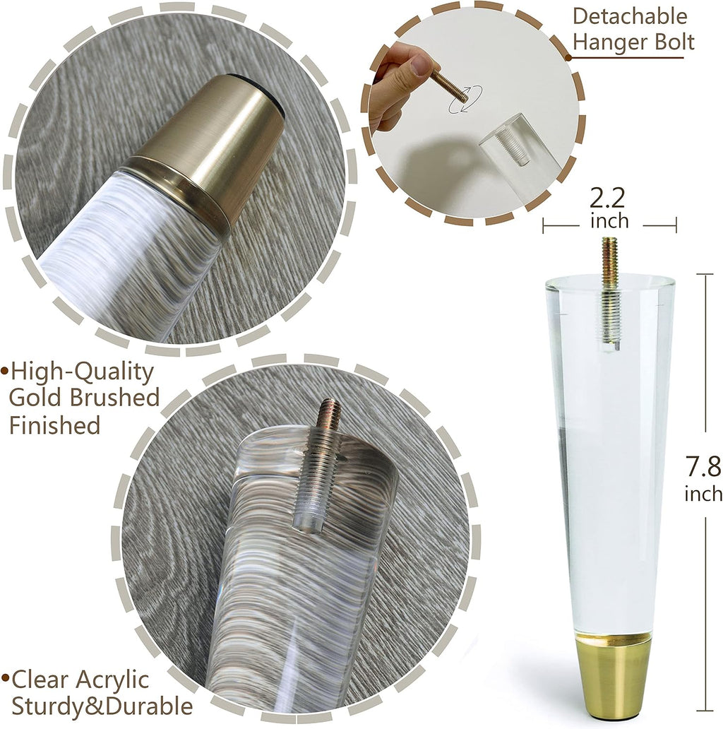 Tapered Acrylic Furniture Legs, Set of 4 - 7.8inch - image 4