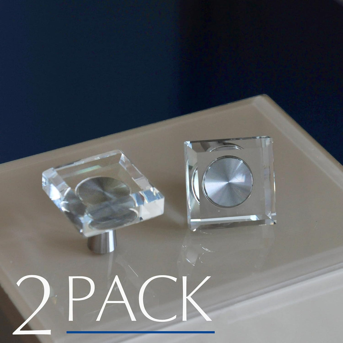 Crystal Cabinet Knobs with Brushed Nickel Base - 2 Pack / Square - image 4