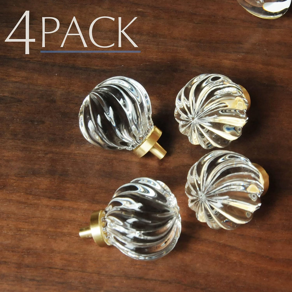 Vintage Crystal Cabinet Knobs with Gold Brass Base, Set of 4 - Spiral Shape - image 4
