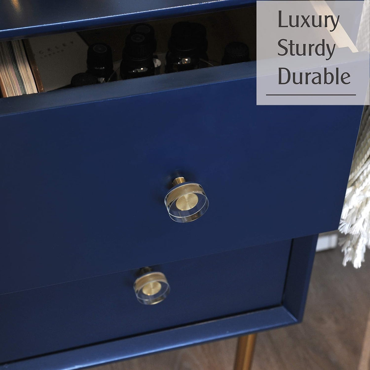 Crystal Cabinet Knobs with Gold Brass Base - 6 Pack / Round - image 4