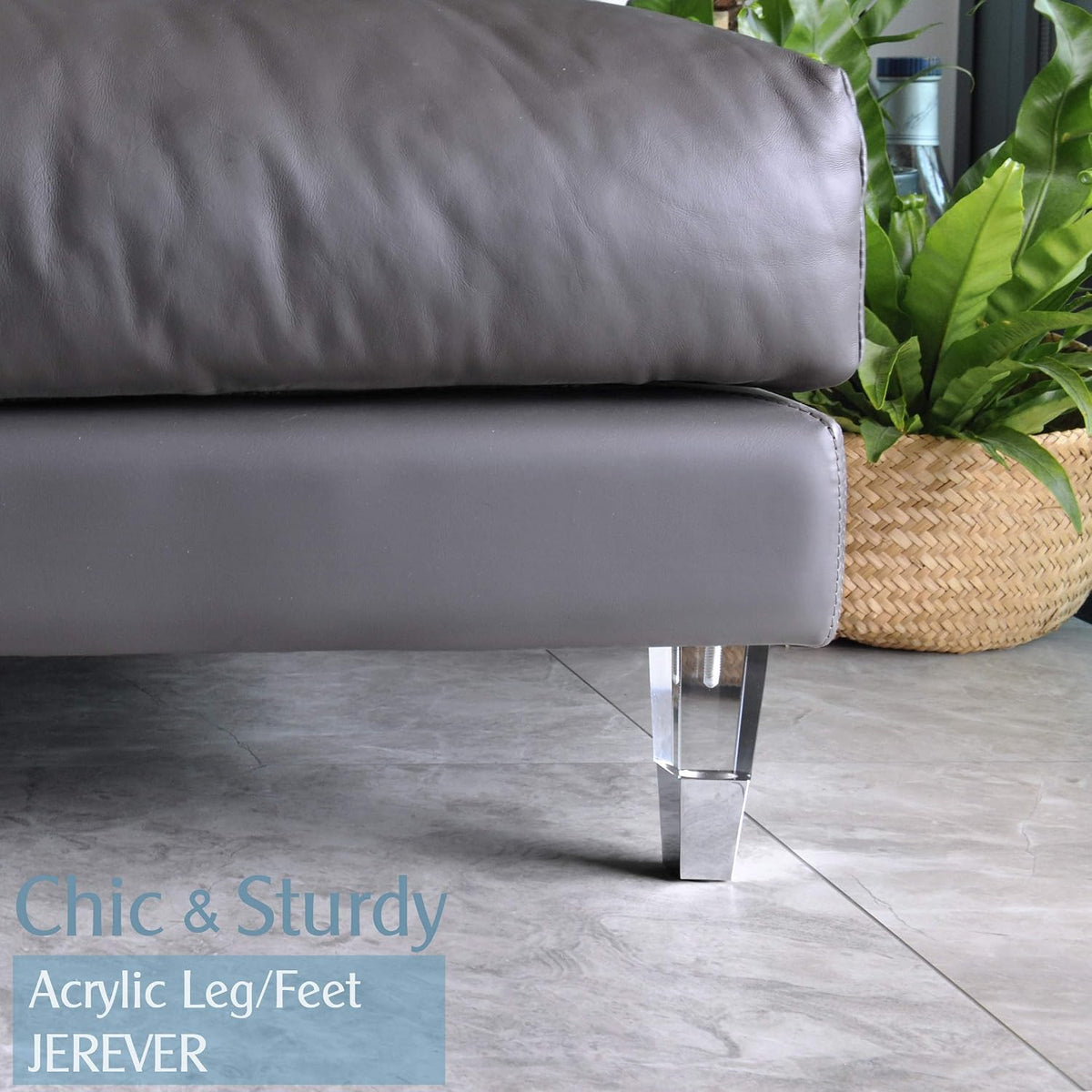 Square Acrylic Furniture Legs with Chrome Feet, Set of 4 - 4.7inch - image 2