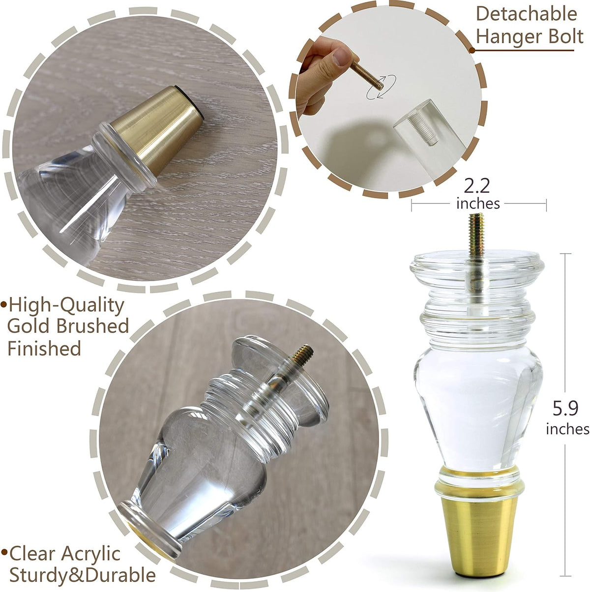 Mid-Century Acrylic Furniture Legs, Set of 4 - 5.9inch - image 5