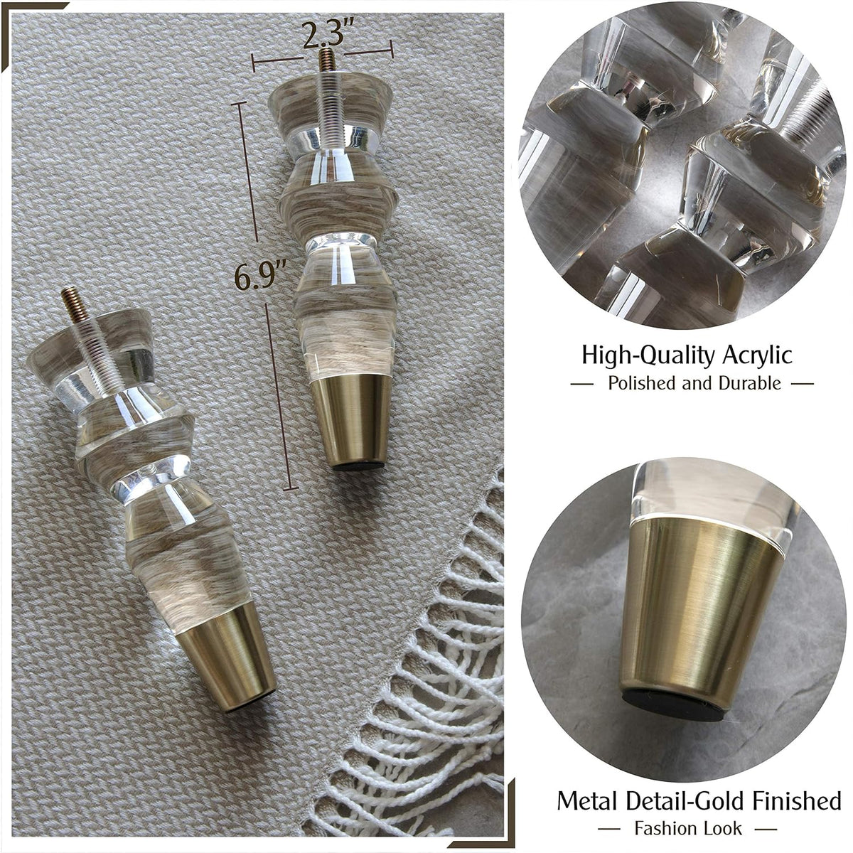 6.9-Inch Tapered Acrylic Furniture Legs, Set of 4 - Gold - image 4