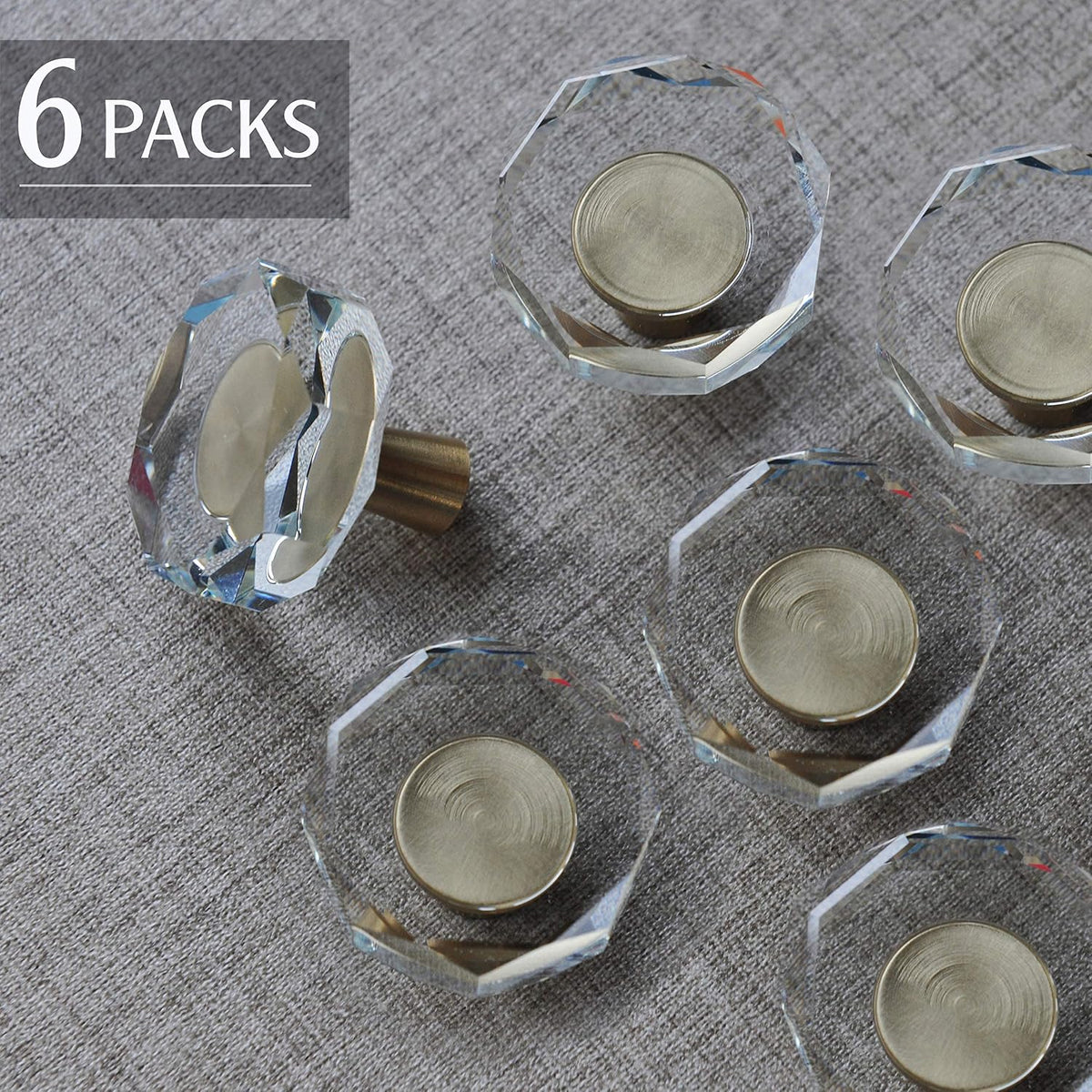 Crystal Cabinet Knobs with Gold Brass Base - 6 Pack / Polygon - image 5