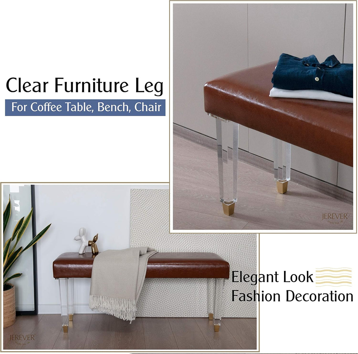 16-Inch Square Acrylic Furniture Legs, Set of 4 - Square Leg/Gold Feet - image 3