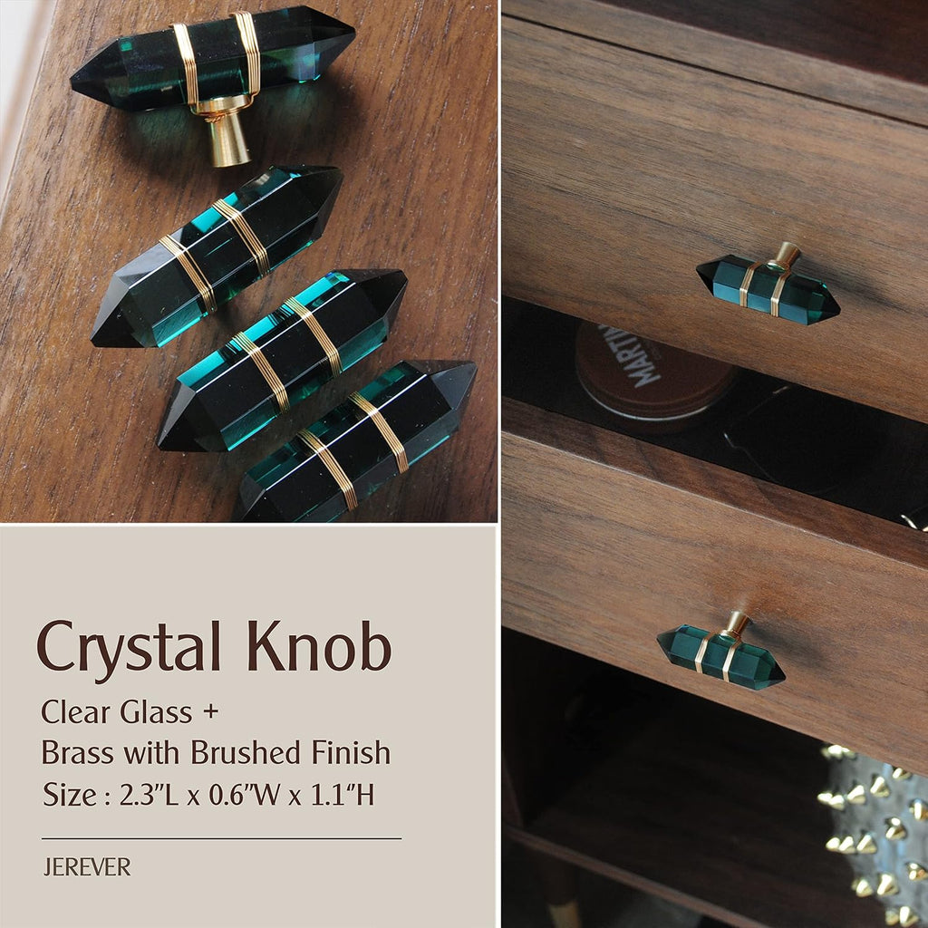 Wire-Wrapped Hexagonal Crystal Cabinet Knobs, Set of 4 - Green - image 3