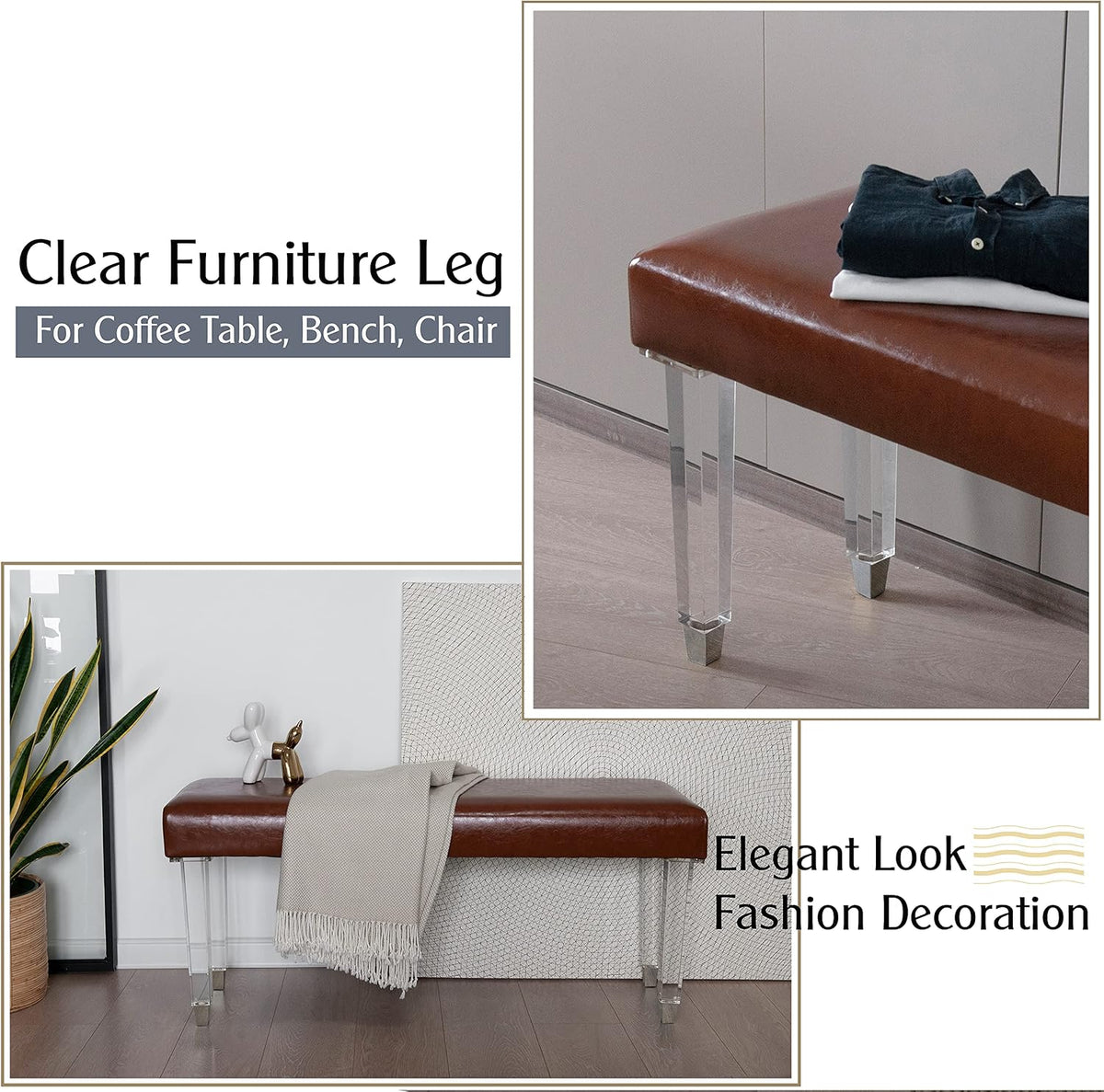 16-Inch Square Acrylic Furniture Legs, Set of 4 - Square Leg/Chrome Feet - image 4