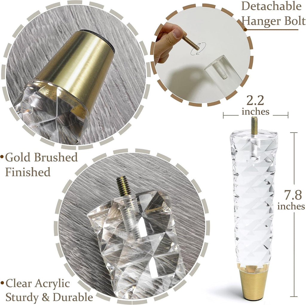 Diamond-Pattern Acrylic Furniture Legs, Set of 4 - 7.8inch - image 4