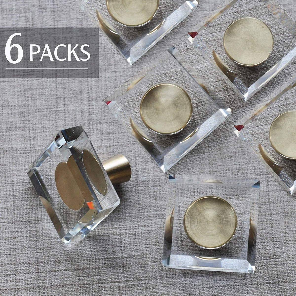 Crystal Cabinet Knobs with Gold Brass Base - 6 Pack / Square - image 5