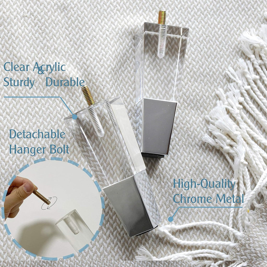 Square Acrylic Furniture Legs with Chrome Feet, Set of 4 - 4.7inch - image 4