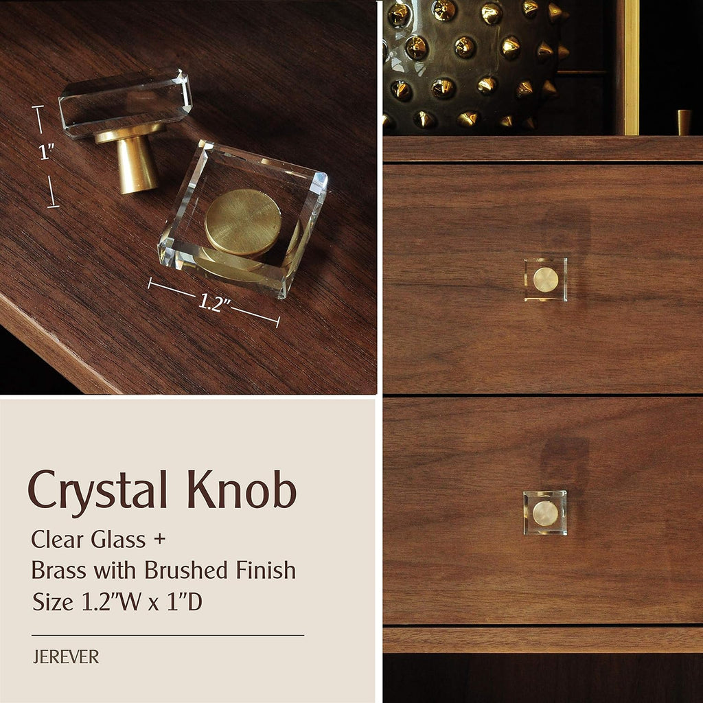Crystal Cabinet Knobs with Gold Brass Base - 6 Pack / Square - image 2