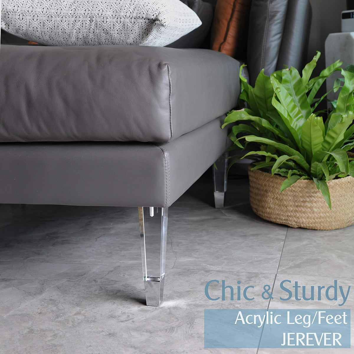 Square Acrylic Furniture Legs with Chrome Feet, Set of 4 - 7.8inch - image 3
