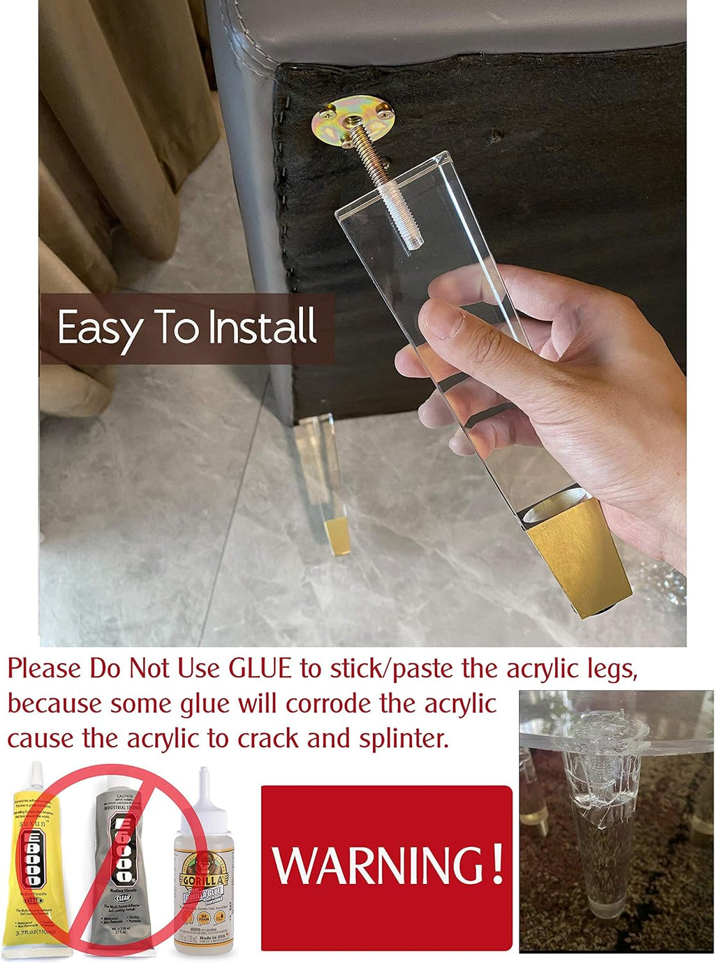 7.8-Inch Square Acrylic Furniture Legs, Set of 4 - Default Title - image 6
