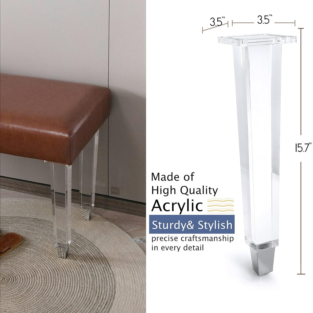 16-Inch Square Acrylic Furniture Legs, Set of 4 - Square Leg/Chrome Feet - image 2