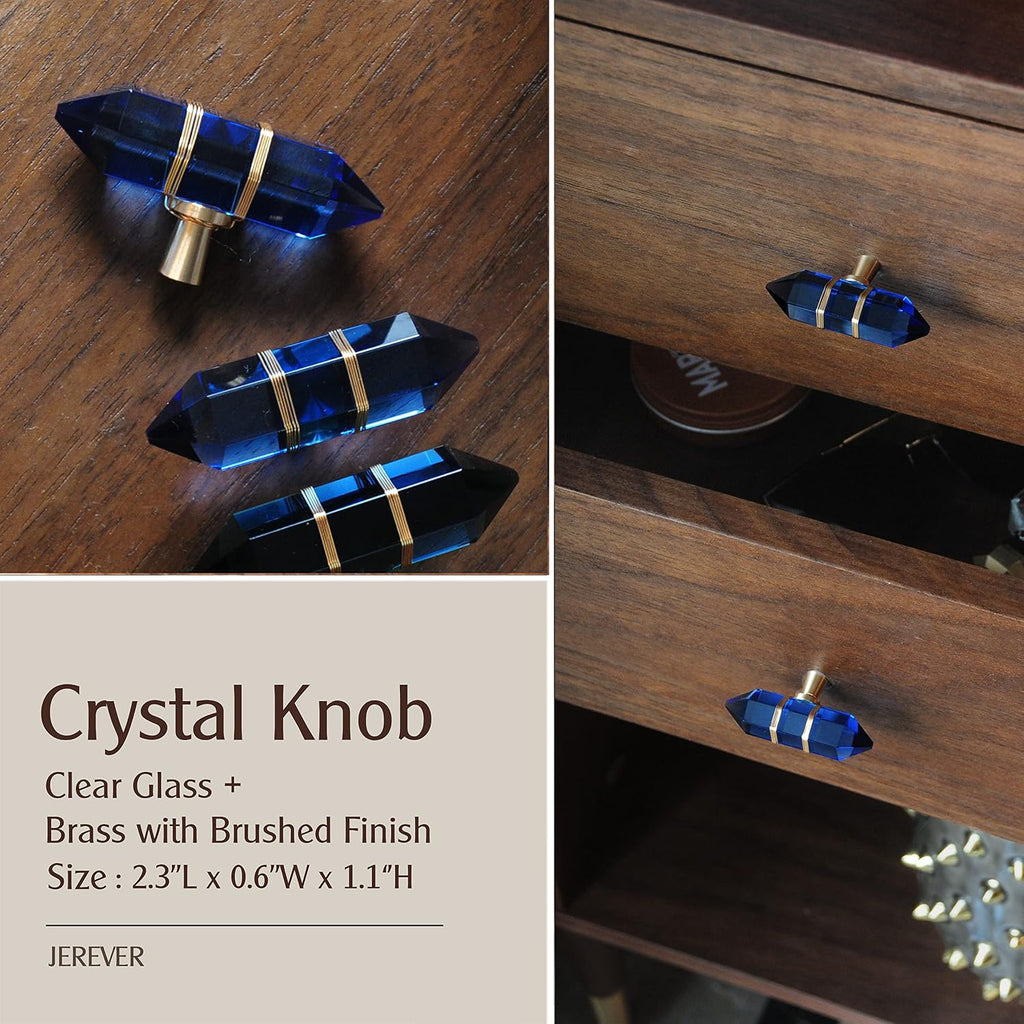 Wire-Wrapped Hexagonal Crystal Cabinet Knobs, Set of 4 - Blue - image 3