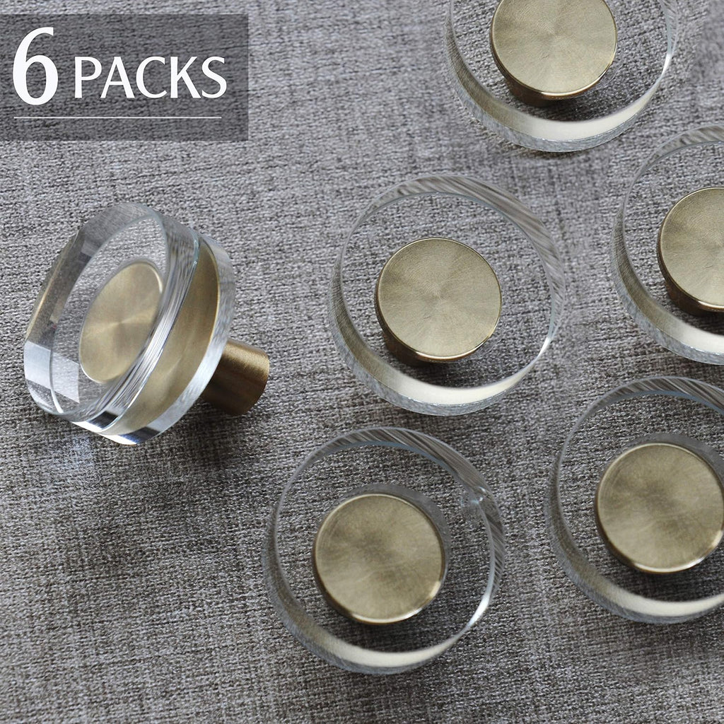 Crystal Cabinet Knobs with Gold Brass Base - 6 Pack / Round - image 5