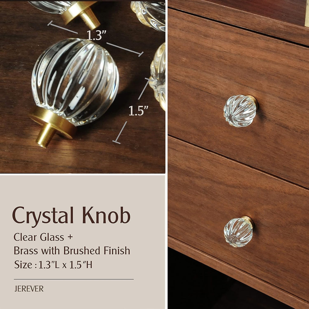 Vintage Crystal Cabinet Knobs with Gold Brass Base, Set of 4 - Ball Shape - image 2