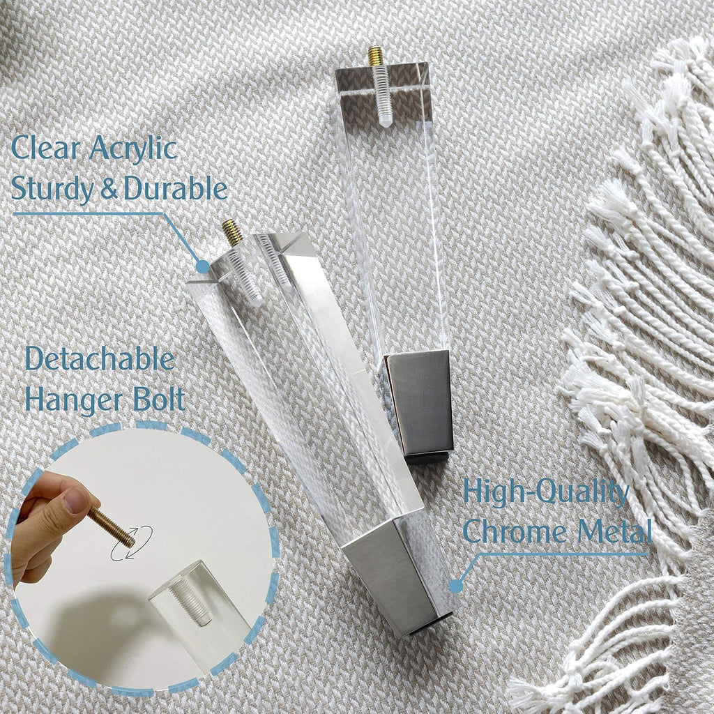 Square Acrylic Furniture Legs with Chrome Feet, Set of 4 - 7.8inch - image 4