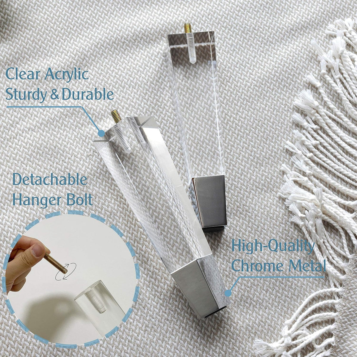 Square Acrylic Furniture Legs with Chrome Feet, Set of 4 - 7.8inch - image 4